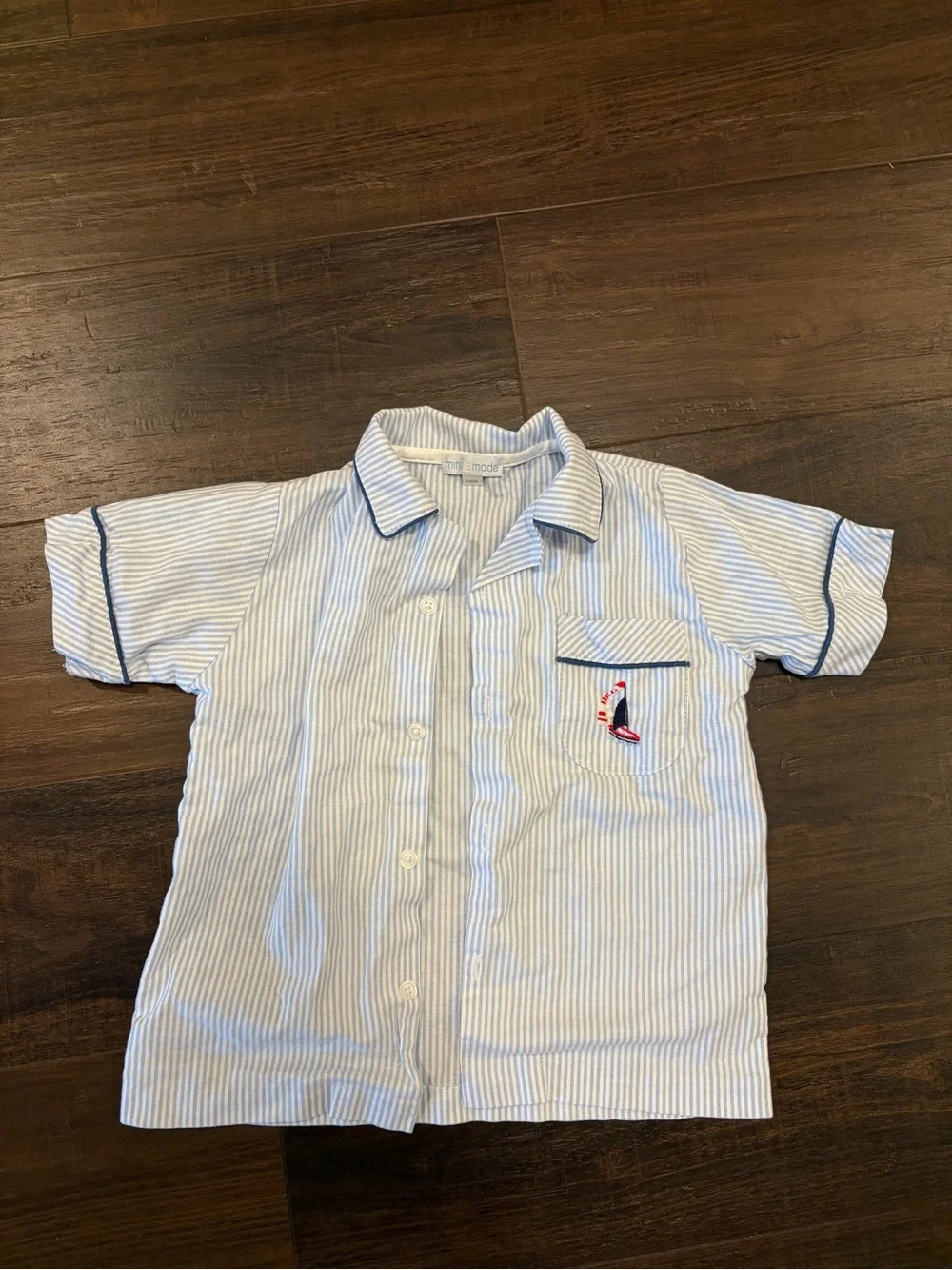 Mini La Mode Boys Pajama Top 18 Months Blue White Stripe Pima Cotton